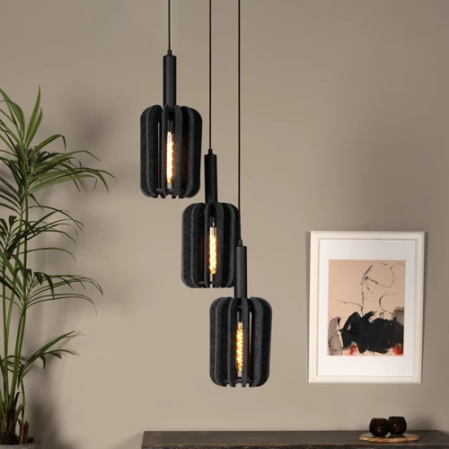 Lucide RAFAL - Suspension - Ø 50 cm - 3xE27 - Gris - ambiance 1